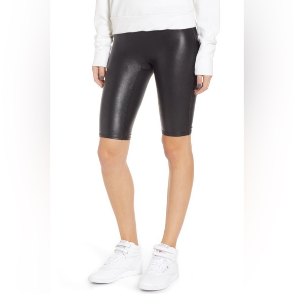 Spanx Women's Black Faux Leather Bike Shorts - Picture 7 of 13